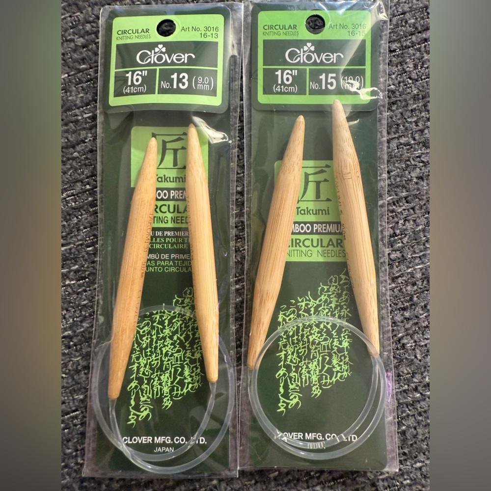 Clover Takumi Bamboo Circular Knitting Needles 16” US 13 & 15 Lot of 2 NEW
